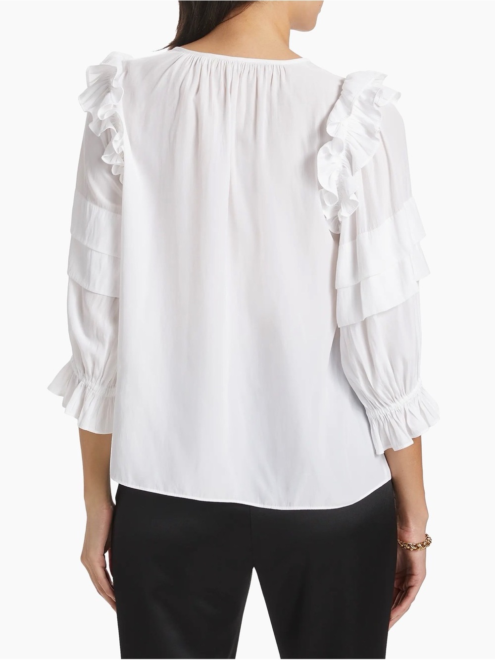 Ramy Brook Samira White Ruffle Tie Neck Blouse Estimated Medium - Picture 4 of 12